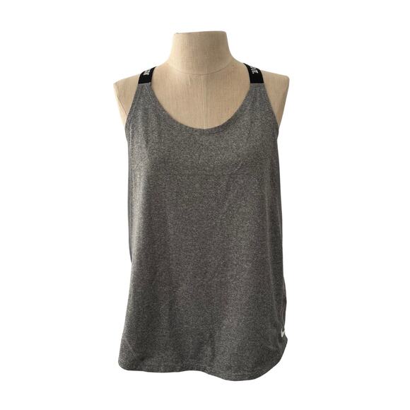 Nike Dri-Fit Gray Elastika Cross Over Logo Strap Tank Size M Exercise Workout - Picture 1 of 5